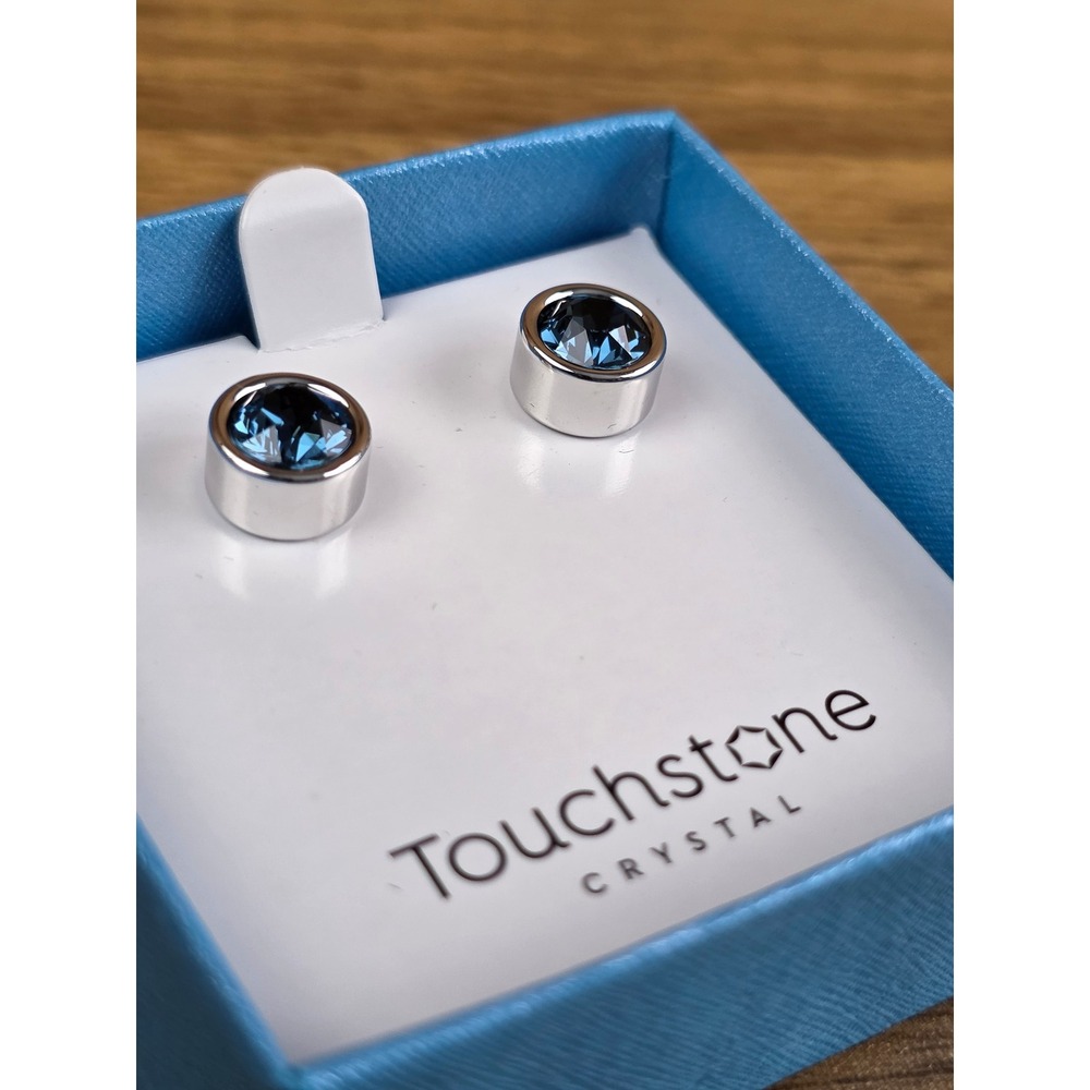 Touchstone Crystal Stud Earrings OS Blue New Bezel Set Montana Swarovski Studs